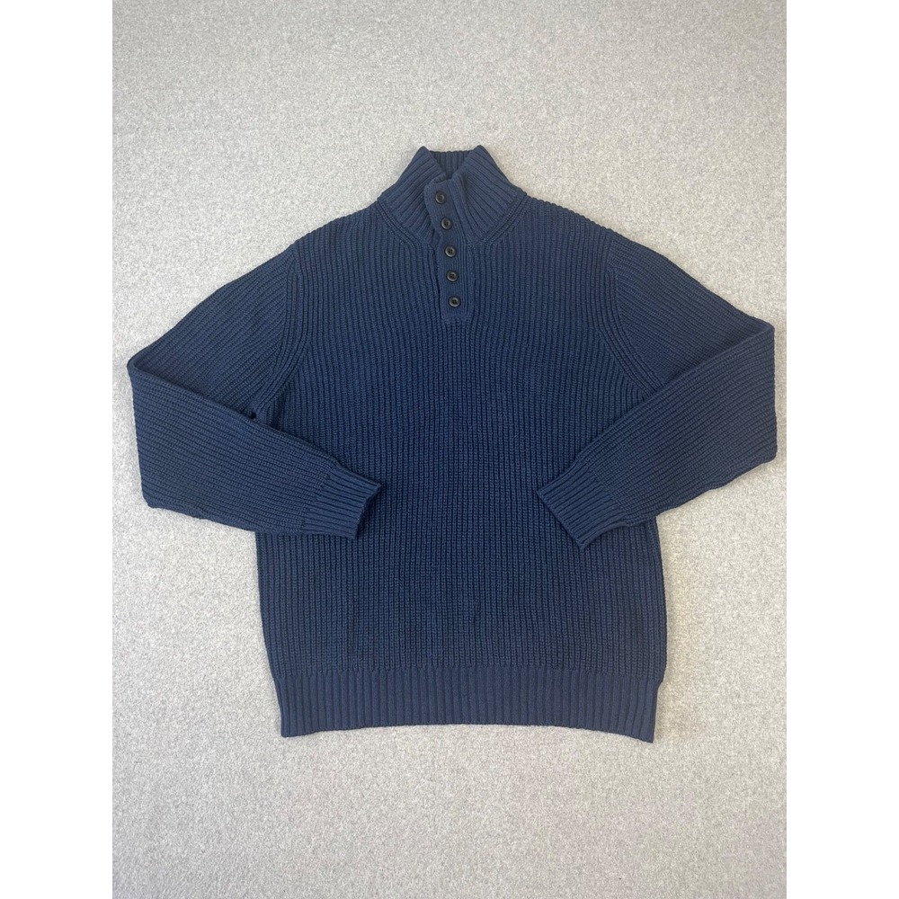 Vintage American‎ Eagle Henley Sweater Mens L Navy Mock Neck 1/4 Button Up